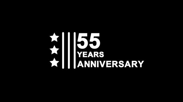 55 years anniversary motion graphic 4K footage with star. Animated 55 years Birthday Wishes on black Background .Suitable for Anniversary Greeting cards, wedding, birthday cards, Celebrations.