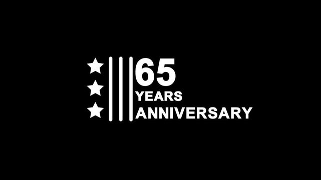 65 years anniversary motion graphic 4K footage with star. Animated 65 years Birthday Wishes on black Background .Suitable for Anniversary Greeting cards, wedding, birthday cards, Celebrations.