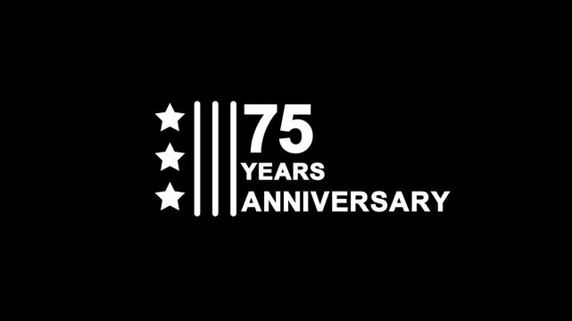 75 years anniversary motion graphic 4K footage with star. Animated 75 years Birthday Wishes on black Background .Suitable for Anniversary Greeting cards, wedding, birthday cards, Celebrations.