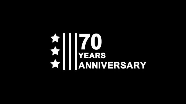 70 years anniversary motion graphic 4K footage with star. Animated 70 years Birthday Wishes on black Background .Suitable for Anniversary Greeting cards, wedding, birthday cards, Celebrations.