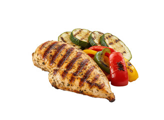grilled chicken breast with vegetables isolated
