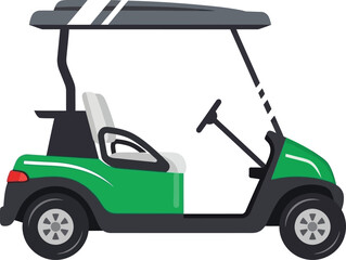 A vibrant green and black golf cart illustration shown in a side view ready for the course