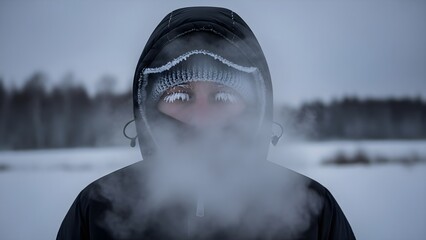 Person in winter clothing with visible breath