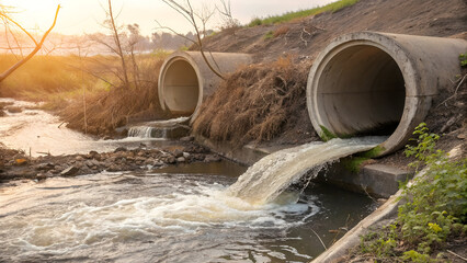 Industrial and factory wastewater into the river