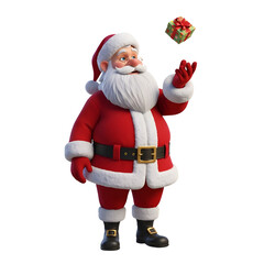 Joyful Santa Claus Levitating a Gift Box, a Festive Christmas Celebration Image