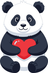 Adorable panda bear holding a bright red heart showcasing affection and charm