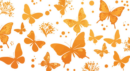 Orange butterfly silhouettes and floral elements create a vibrant and cheerful pattern