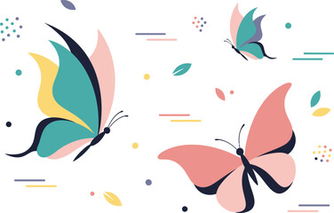 Abstract illustration of three butterflies flying in different directions on a white background