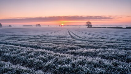 Field frost sunrise landscape