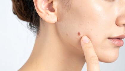 Woman examining a skin blemish