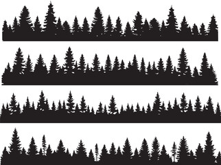 Forest Border with Fir Trees set &ndash; Pine Silhouette Frame Background