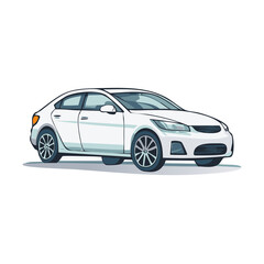 Illustration of a Modern White Car, Passenger Vehicle Design, Transportation Concept, Isolated on White Background