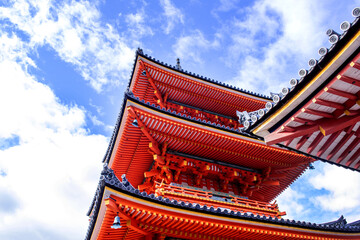 The wonderful temple colored with red and black color light at Kyoto Japan.