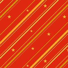Seamless striped and stars pattern in red and yellow gold.Diagonal stripe lines abstract repeat pattern for Christmas and Chinese New Year.Vector illustration background for fabric and prints.