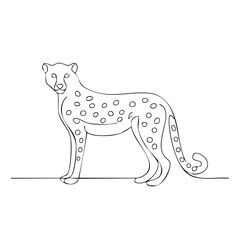 Fototapeta premium Leopard Illustration in Black and White Single Continuous Line Drawing Style Standing and Looking at the Viewer