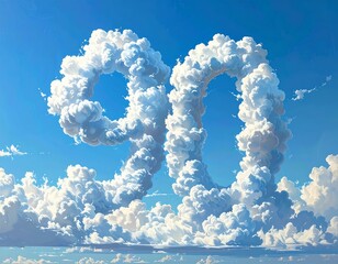 Digit '90' crafted from fluffy clouds in a vibrant, clear sky