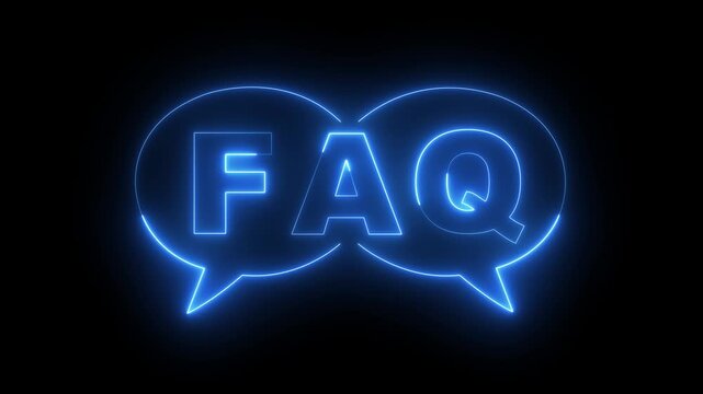 neon Frequently asked questions FAQ banner icon animation on black background. question icons. moving FAQ icon. Company FAQ or company questions related. 4K Video motion graphic animation.