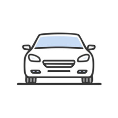 Obraz premium Minimalist vector illustration of a modern car facing forward with soft colors and thick outline for simple automotive concept