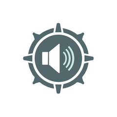 Fototapeta premium Speaker within Geared Circle Audio Volume Sound Wave Symbol Sign Logo
