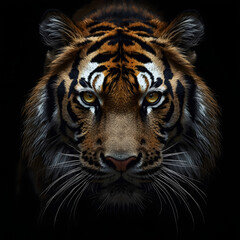 Majestic tiger Portrait with Intense Gaze on Dark Background