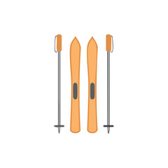 Skiing Gear with Ski Poles Facing Front for Winter Activity Flat Vector Illustration