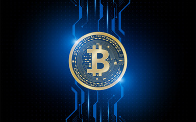 Golden bitcoin digital currency , futuristic digital money	