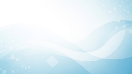 Abstract light blue background with soft curves and interconnected dots representing technology and science.