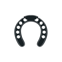 Simple graphic of an isolated dark horseshoe with visible holes for good luck and fortune