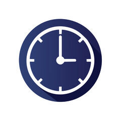 Round Clock Face Graphic with Hour, Minute Hands Indicating Time in a Deep Blue Circle for Design Projects or Visuals