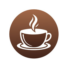 Obraz premium Steaming Hot Coffee Cup Icon On A Brown Circular Background