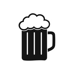 Black Silhouette of Glass Mug with Foamy Head, Isolated on White Background