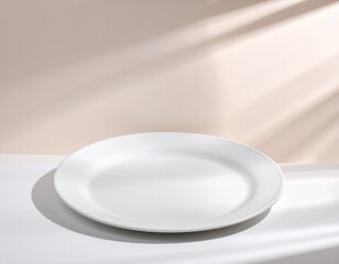 Elegant white oval plate on a clean surface, naturally lit, casting delicate shadows on a warm, neutral background. Perfect for food styling, product display, or minimalist aesthetics