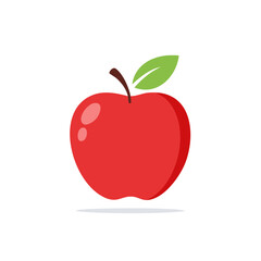 Fototapeta premium Vibrant Red Apple with Leaf and Stem, Simple Vector Illustration for Design Elements