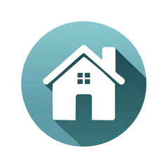 White House Icon on Teal Circle with Long Shadow for Website or App