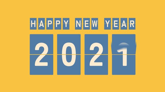 Happy New Year 2026, Split-Flap Display Animation, Yellow and Blue