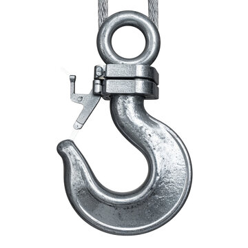 Heavy duty clevis slip hook with latch isolated on white and transparent background.