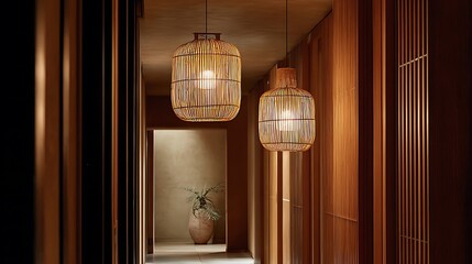 Modern Asian Inspired Interior Hallway Lighting Design.