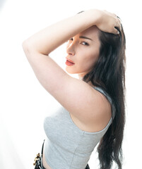 Obraz premium Woman studio photoshoot with background expressions