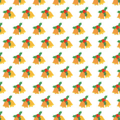 Seamless Christmas bell and Holly Berry on Background.