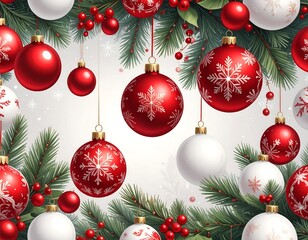 Festive holiday ornaments and greenery, a cheerful Christmas scene