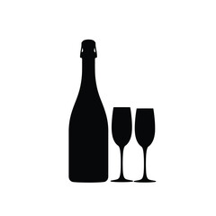 Champagne bottle and two glasses silhouette
