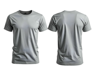 Front and back view of a plain, light gray, short-sleeve t-shirt