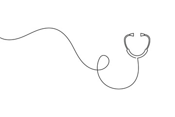 Simple line drawing of a stethoscope, symbolizing healthcare, diagnosis, and medical care.