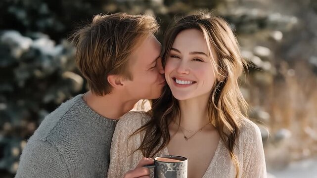 Winter Christmas Couple Snowy Romantic Moments