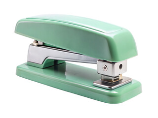 A Mint Green Vintage Stapler Ready For Action on a White Background ,PNG. AI Generated