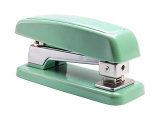 A Mint Green Vintage Stapler Ready For Action on a White Background ,PNG. AI Generated