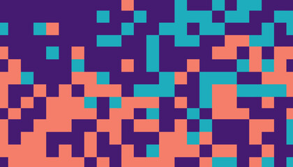Fototapeta premium Abstract pixelated geometric pattern features vibrant purple, teal, and coral blocks arranged in a dynamic, modern mosaic design with a digital art aesthetic