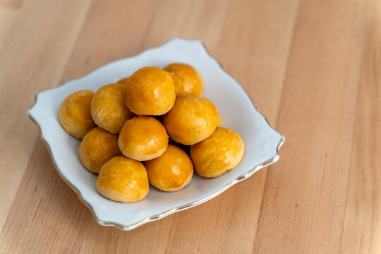 Close Up Nastar Cookies or pineapple tart on wooden background;
