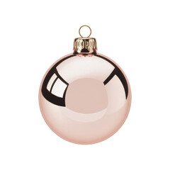 Obraz premium A single shiny rose gold christmas bauble ornament with reflective surface on black background isolated on transparent background, illustration