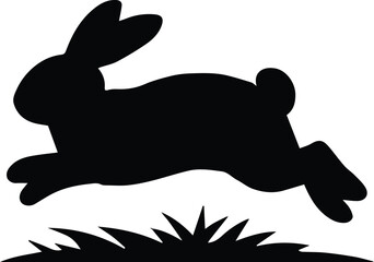 rabbit silhouette jumping animal vector icon with grass and motion